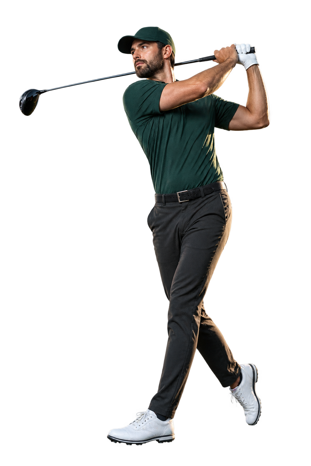 Golfer finishing a powerful swing